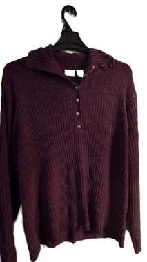 Erika Woman Ribbed Knit Long Sleeve Button-Down Pullover Sweater